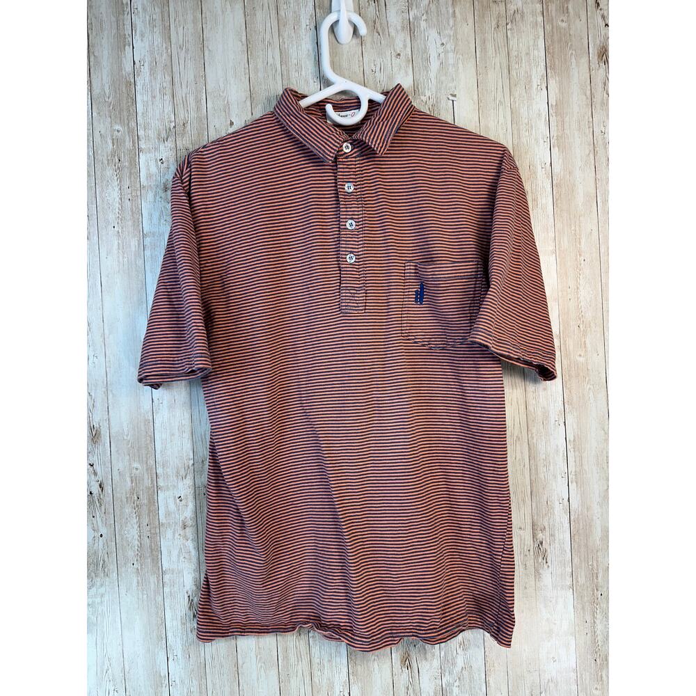Johnnie O Polo Shirt Mens M Orange Blue Stripe West Coast Short Sleeve Cotton